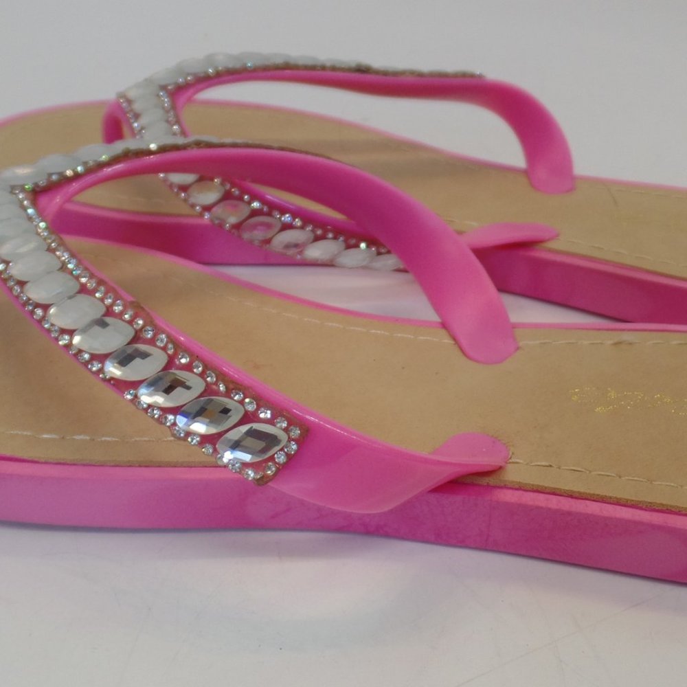 Jade Pink Sparkle Plastic  Flat Thong Sandals Sz 41 or US 10.5 - Picture 5 of 7